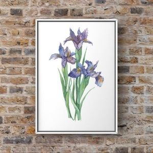 Watercolor purple green floral branch art print